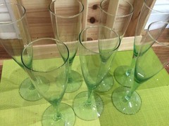 handblown Pale Green tint Champagne Flutes set 5 bullet shape spain? mex? 8.5»