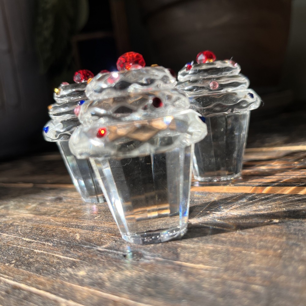 3 Simon Designs Crystal Cupcake 3.5” Sprinkles Paperweight Prisms Marked SD