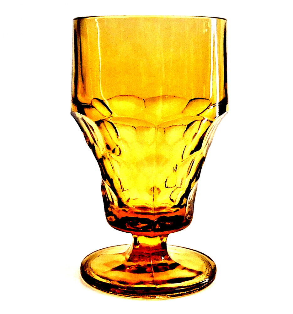 Anchor Hocking Georgian Glass Paneled Goblet Footed Tumbler Amber Gold 5.5″