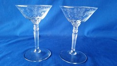 2- RIEKES CRISA Gray Cut Floral Crystal 6″ Champagne Stems☆Excellent Condition☆
