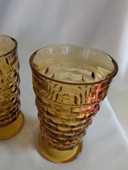 Set 2 Vintage Indiana Whitehall Colony Cubist Amber 6” Footed Iced Tea Glasses