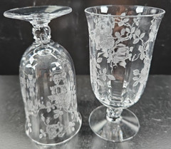 2 Fostoria Willowmere Juice Glasses Set Vintage Clear Floral Etched Stemware Lot