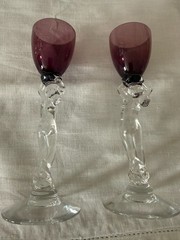 Cambridge Glass 3011 Statuesque Nude Stem Brandy Cordial PAIR Amethyst Vintage
