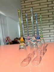 Set of 7 Vintage Bohemian Hand-blown Champagne Flutes
