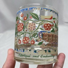 Vtg MCM Georges Briard Glasses Set Of 4 Applique and Embroidery Birds Flowers