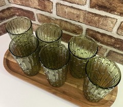 6 Vintage MCM Anchor Hocking Tahiti Avocado Green 12oz Tumblers Drinking Glasses