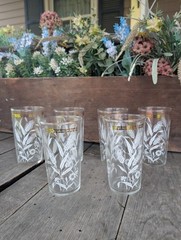 Vintage Hazel-Atlas White Wheat w/ Gold Trim Patterned 12oz Drinking Glasses (6)