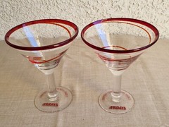 TGI Fridays Mexican Hand Blown Martini Glasses (2) Red Swirls 16 oz