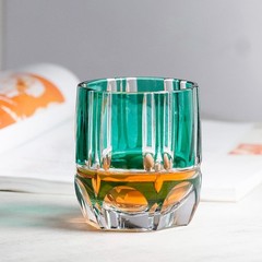 A Set Edo Kiriko Glass Handmade Whisky Drinking Glasses Green Purple Yellow Blue