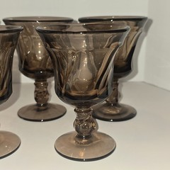 Vtg Fostoria Jamestown Smoke Brown Swirl Cordial Liqueur Glasses Set of 5 4″