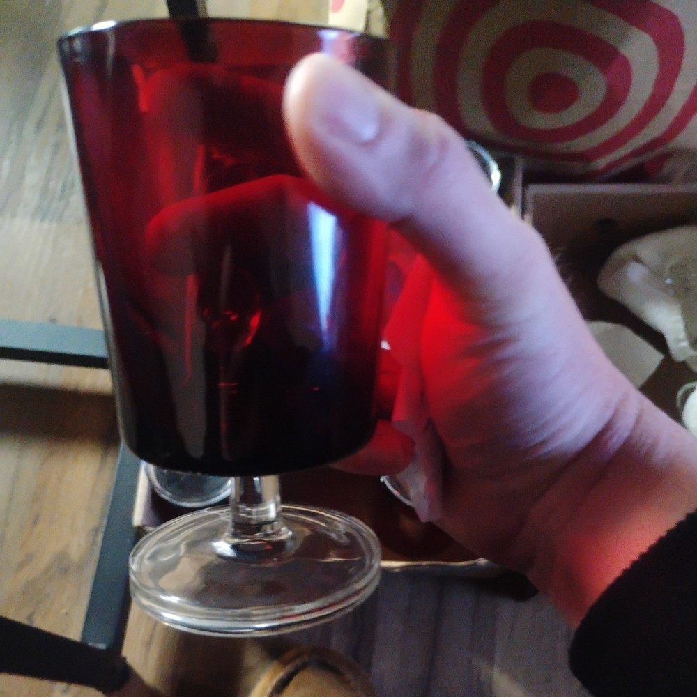 Set Of 2 Ruby Red Vintage Wine Glasses Verrerie Cristallerie Of France
