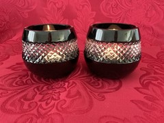 NIB FLAWLESS Glass WATERFORD J ROCHA HUNGARY Pair BLACK Crystal TUMBLERS VOTIVES
