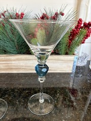 GEMSTONES by Gorham 2 Martini Glasses Purple & Emerald Green 9 3/8 Chip REPAIRED