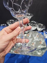 (9) Liquor Cocktail 5-1/4″ Glasses England Tudor Crystal TUD7 cut leaves plants