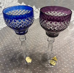SET OF SIX VINTAGE WESTERN GERMANY HANDCUT CRYSTAL WINE STEM GOBLETS