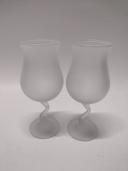 2 Vintage Libbey Pastel Tulip Goblet Frosted Wine Glasses Zig Zag Stem White