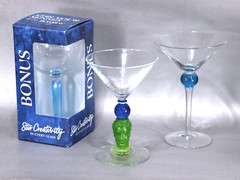 3 BOMBAY Sapphire Gin Glasses: 2 w/ Blue Ball (incl Green Head) + Balloon MINT