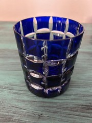 Ajka Crystal Cobalt Blue “Ribbon” Pattern Whiskey Glass