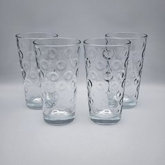 Set of 4 Pasabahce Mirage Indented Polka Dots 16oz Clear Glass 6″ Tumblers