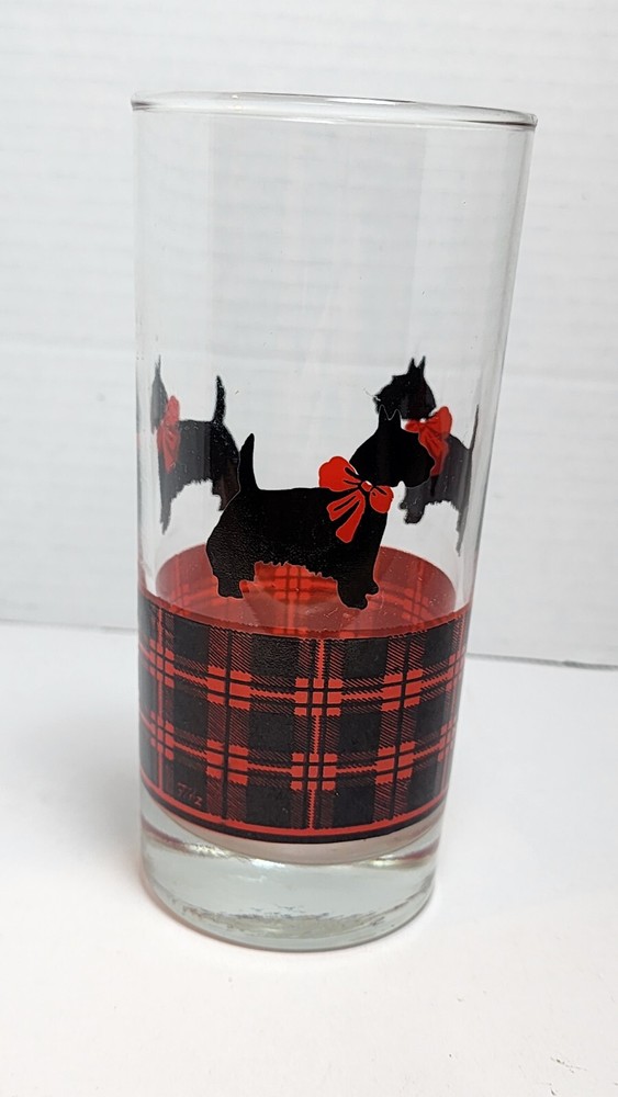 Scotty Dog Iced Tea Tumblers Anchor Hocking with Black & Red Plaid-Scottie Dogs