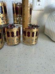 Morphew Abode 1960s Culver Burgundy Art Deco & 22k Gold Lowball Cocktail Glasses