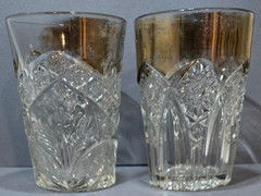 2 Early American Patterned Glass (EAPG) Tumbler, Gold Rimmed, Different Patterns