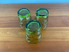 3 Anchor Hocking MILANO GREEN 7 oz Flat 3 ⅜” Tumblers: MINT