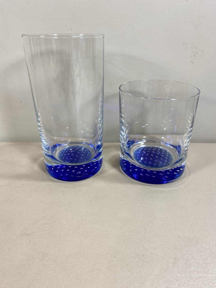 American Atelier Blue Bubble Base Highball & Old Fashioned 10 oz. & 13 oz. Glass
