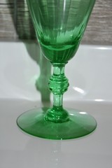 Set of 4 H.C. Fry Glass Co #17 Goblet Uranium Green Spiral Optic Panel 6 11/16″T