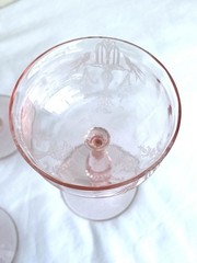 3 Pink Tiffin Fontaine Etched Champagne Glasses – Tall Sherbets Glass With Birds