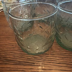 Anchor Hocking 5 Green Embossed Oak Leaf & Acorn Short Rocks Glass Tumblers