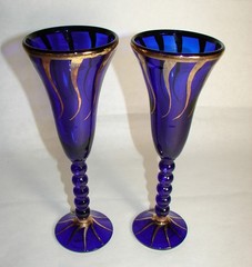 2 Cobalt Blue Gilt Champagne Flutes – Vidreco Mediterranea Spain – Silvia Garcia