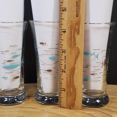 3 Vtg MCM Libbey Mediterranean Atomic Fish Barware Glasses Double Shot 4.5″ 3oz