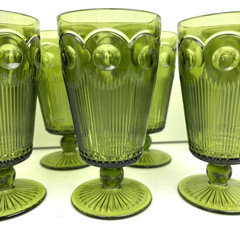 8 ~ VTG Bartlett Collins St Genevieve Green Goblets Manhattan Glasses Bullseye