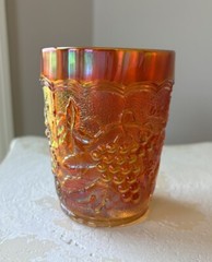 Imperial-Ohio Glass Vtg Iridescent Carnival Orange 10oz Tumbler Grapevine *read