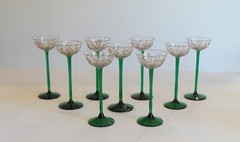 Group/9 Vintage Bohemian INTAGLIO Gilt Engraved Goblets