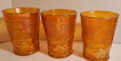 Fenton Tumblers (3) 1912 Marigold Iridescent Grapes & Floral Free Shipping