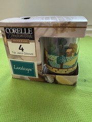 Vintage Corelle Coordinates Landscape 4 Juice Glasses 7 oz NOS In Box