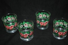 SET OF 4 VINTAGE LIBBY HAND PAINTED FLORAL ROSE JUICE GLASSES PIONEER WOMAN