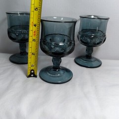 Vintage Set 3 Indiana Glass Riviera Blue Kings Crown Thumbprint 4⅜» Goblets 4oz