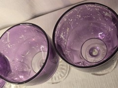 Vintage Purple Glass Thumbprint Goblet Glasses Set Of 3