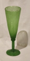 Vtg Bubble Art Glass Hand Blown Jade Green Champagne Flute, Vase, (Murano Like)?