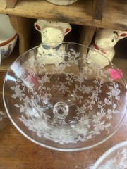 Tiffin Optic Rose Etched Crystal Champagne Sherbet Cerice Glass Goblet Stems 4