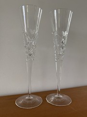Miller Rogaska Crystal Champagne Flutes Etched Heart Wedding Toasting Glasses 2