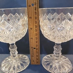 EAPG King, Sons & Co. No. 25 FINE CUT & BLOCK Clear 6” H Goblet c 1886 Set Of 2