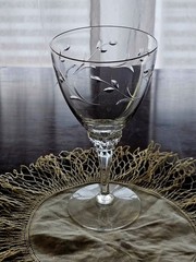 Tiffin Rose Marie Water Glass flower cut glass romantic 60s vtg sculpted stem 6.