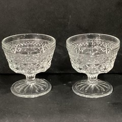 Anchor Hocking Wexford Wine Glasses Diamond Cut Pattern Pressed Glass set of 2