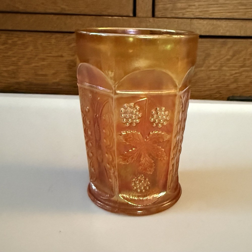 Vintage Fenton Marigold Carnival Glass Butterfly & Berry Pattern Tumbler
