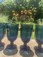 Vintage Set Of 6 Libbey Duratuff Dusky Blue Ice Tea Wine Glasses Goblets