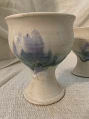 Vintage Set/2 Stoneware Hand Thrown Studio Pottery Goblet Chalices Floral Swirl